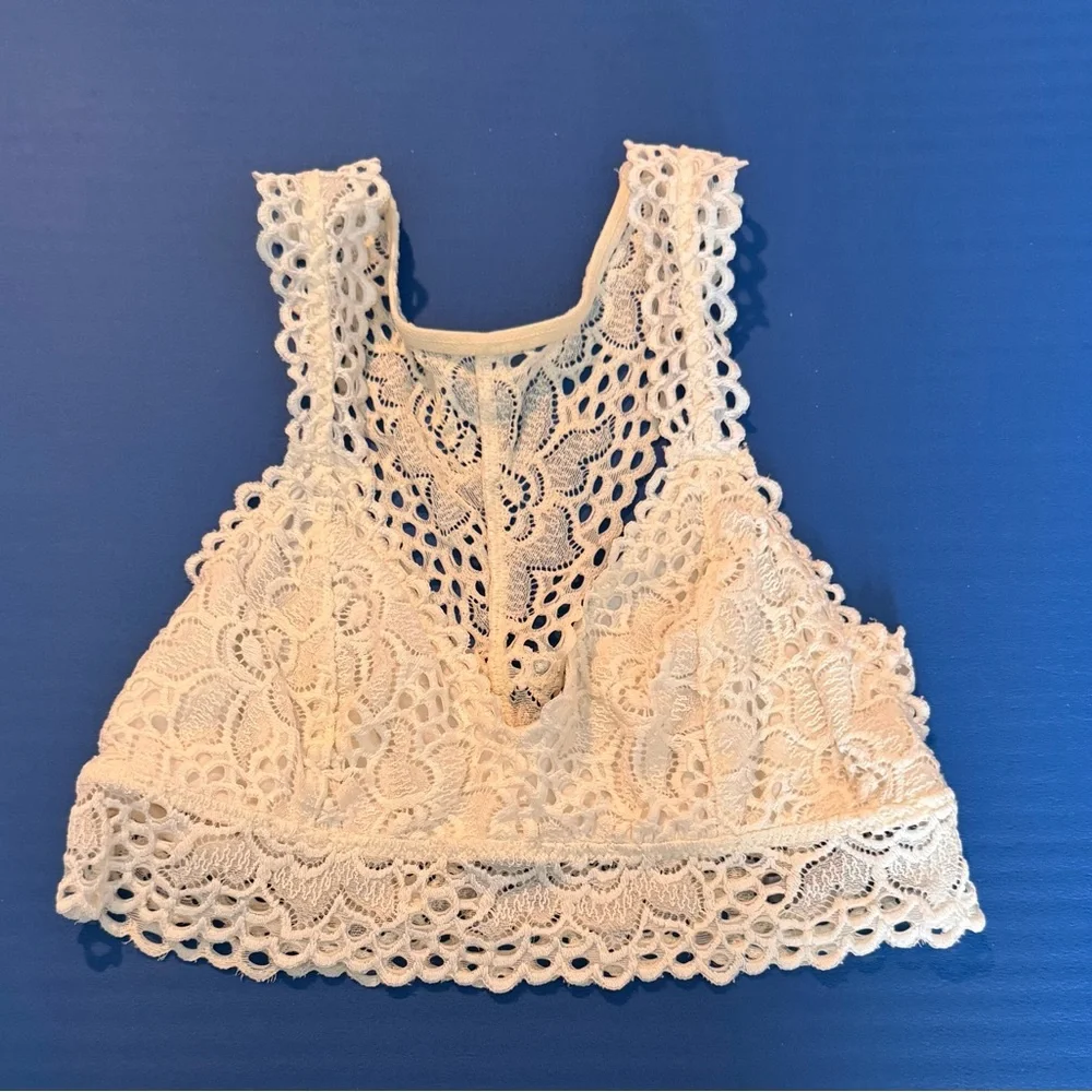 Aerie Women’s Ivory Floral Lace Lined Cups Bralette Sz SP